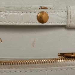 Balenciaga White Croc Embossed Leather Hourglass Wallet on Chain