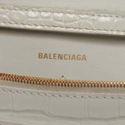 Balenciaga White Croc Embossed Leather Hourglass Wallet on Chain