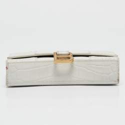 Balenciaga White Croc Embossed Leather Hourglass Wallet on Chain