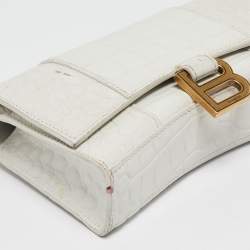 Balenciaga White Croc Embossed Leather Hourglass Wallet on Chain