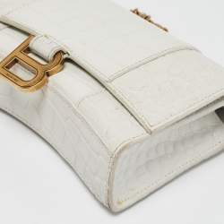 Balenciaga White Croc Embossed Leather Hourglass Wallet on Chain
