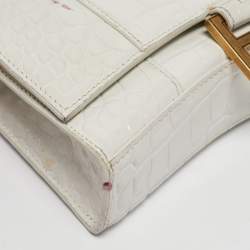 Balenciaga White Croc Embossed Leather Hourglass Wallet on Chain