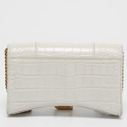 Balenciaga White Croc Embossed Leather Hourglass Wallet on Chain