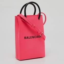 Pre Owned Balenciaga Pink/Black Leather Shopping Phone Holder Crossbody Bag