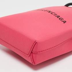 Pre Owned Balenciaga Pink/Black Leather Shopping Phone Holder Crossbody Bag