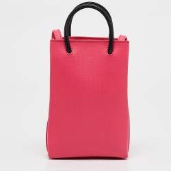 Pre Owned Balenciaga Pink/Black Leather Shopping Phone Holder Crossbody Bag