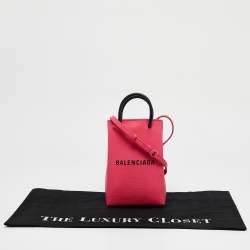 Pre Owned Balenciaga Pink/Black Leather Shopping Phone Holder Crossbody Bag