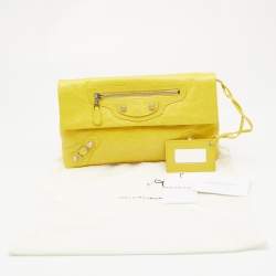 Pre Owned Balenciaga Yellow Leather GSH Classic Envelope Clutch
