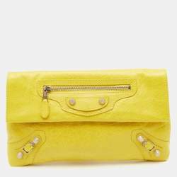Pre Owned Balenciaga Yellow Leather GSH Classic Envelope Clutch