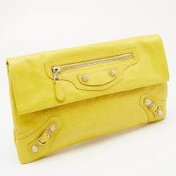 Pre Owned Balenciaga Yellow Leather GSH Classic Envelope Clutch