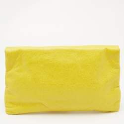 Pre Owned Balenciaga Yellow Leather GSH Classic Envelope Clutch