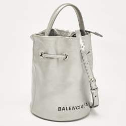 Pre Owned Balenciaga Silver Leather XS Everyday Bucket Bag