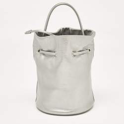 Pre Owned Balenciaga Silver Leather XS Everyday Bucket Bag