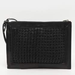 Pre Owned Balenciaga Black Leather Crochet Motorcycle Clutch