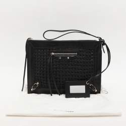 Pre Owned Balenciaga Black Leather Crochet Motorcycle Clutch