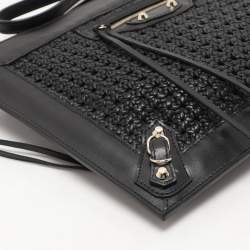 Pre Owned Balenciaga Black Leather Crochet Motorcycle Clutch