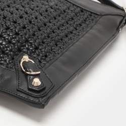 Pre Owned Balenciaga Black Leather Crochet Motorcycle Clutch