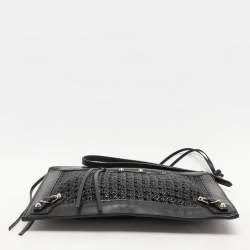 Pre Owned Balenciaga Black Leather Crochet Motorcycle Clutch