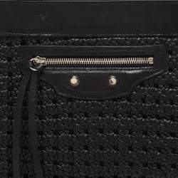 Pre Owned Balenciaga Black Leather Crochet Motorcycle Clutch