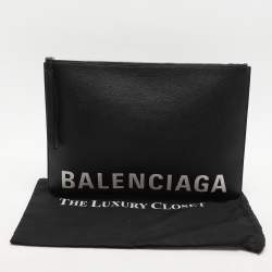 Pre Owned Balenciaga Black Leather Ville Logo Pouch