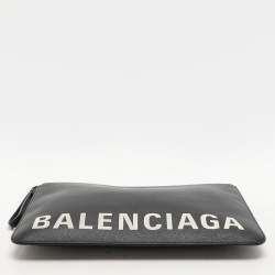 Pre Owned Balenciaga Black Leather Ville Logo Pouch