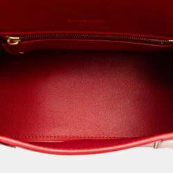 Balenciaga Red Leather Hourglass Small Top Handle Bag