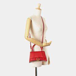 Balenciaga Red Leather Hourglass Small Top Handle Bag