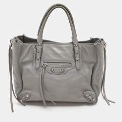 Pre Owned Balenciaga Grey Leather Mini Papier A4 Zip Around Bag