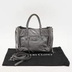 Pre Owned Balenciaga Grey Leather Mini Papier A4 Zip Around Bag