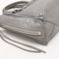 Pre Owned Balenciaga Grey Leather Mini Papier A4 Zip Around Bag