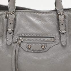 Pre Owned Balenciaga Grey Leather Mini Papier A4 Zip Around Bag