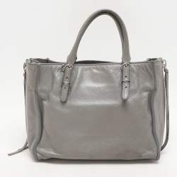 Pre Owned Balenciaga Grey Leather Mini Papier A4 Zip Around Bag