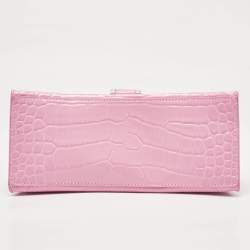 Balenciaga Pink Croc Embossed Leather Small Hourglass Top Handle Bag
