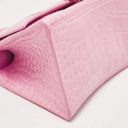 Balenciaga Pink Croc Embossed Leather Small Hourglass Top Handle Bag