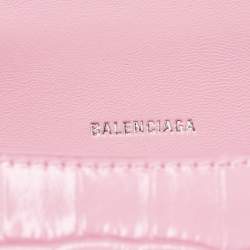 Balenciaga Pink Croc Embossed Leather Small Hourglass Top Handle Bag