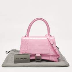 Balenciaga Pink Croc Embossed Leather Small Hourglass Top Handle Bag