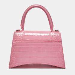 Pre Owned Balenciaga Pink Croc Embossed Leather Small Hourglass Top Handle Bag