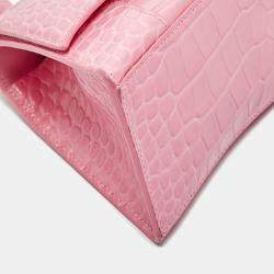 Pre Owned Balenciaga Pink Croc Embossed Leather Small Hourglass Top Handle Bag