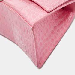 Pre Owned Balenciaga Pink Croc Embossed Leather Small Hourglass Top Handle Bag