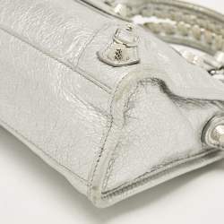 Pre Owned Balenciaga Silver Leather Mini Classic City Bag