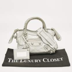 Pre Owned Balenciaga Silver Leather Mini Classic City Bag