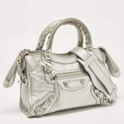 Pre Owned Balenciaga Silver Leather Mini Classic City Bag