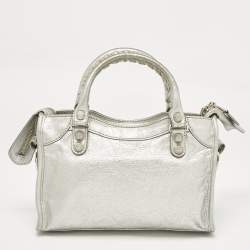 Pre Owned Balenciaga Silver Leather Mini Classic City Bag