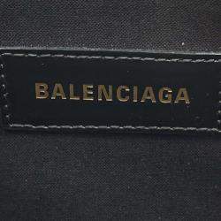Pre Owned Balenciaga Black/White Canvas Leather Tote Bag 