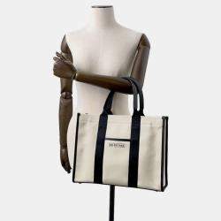 Pre Owned Balenciaga Black/White Canvas Leather Tote Bag 