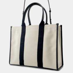 Pre Owned Balenciaga Black/White Canvas Leather Tote Bag 