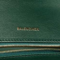 Pre Owned Balenciaga Green Croc Embossed Leather Small Hourglass Top Handle Bag
