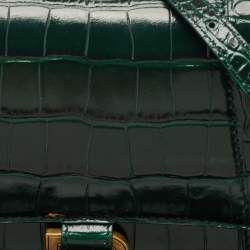 Pre Owned Balenciaga Green Croc Embossed Leather Small Hourglass Top Handle Bag