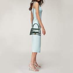 Pre Owned Balenciaga Green Croc Embossed Leather Small Hourglass Top Handle Bag
