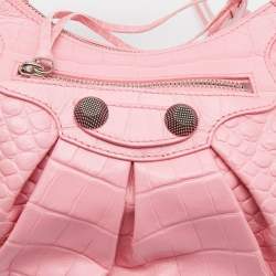 Balenciaga Pink Croc Embossed Leather Small Le Cagole Shoulder Bag